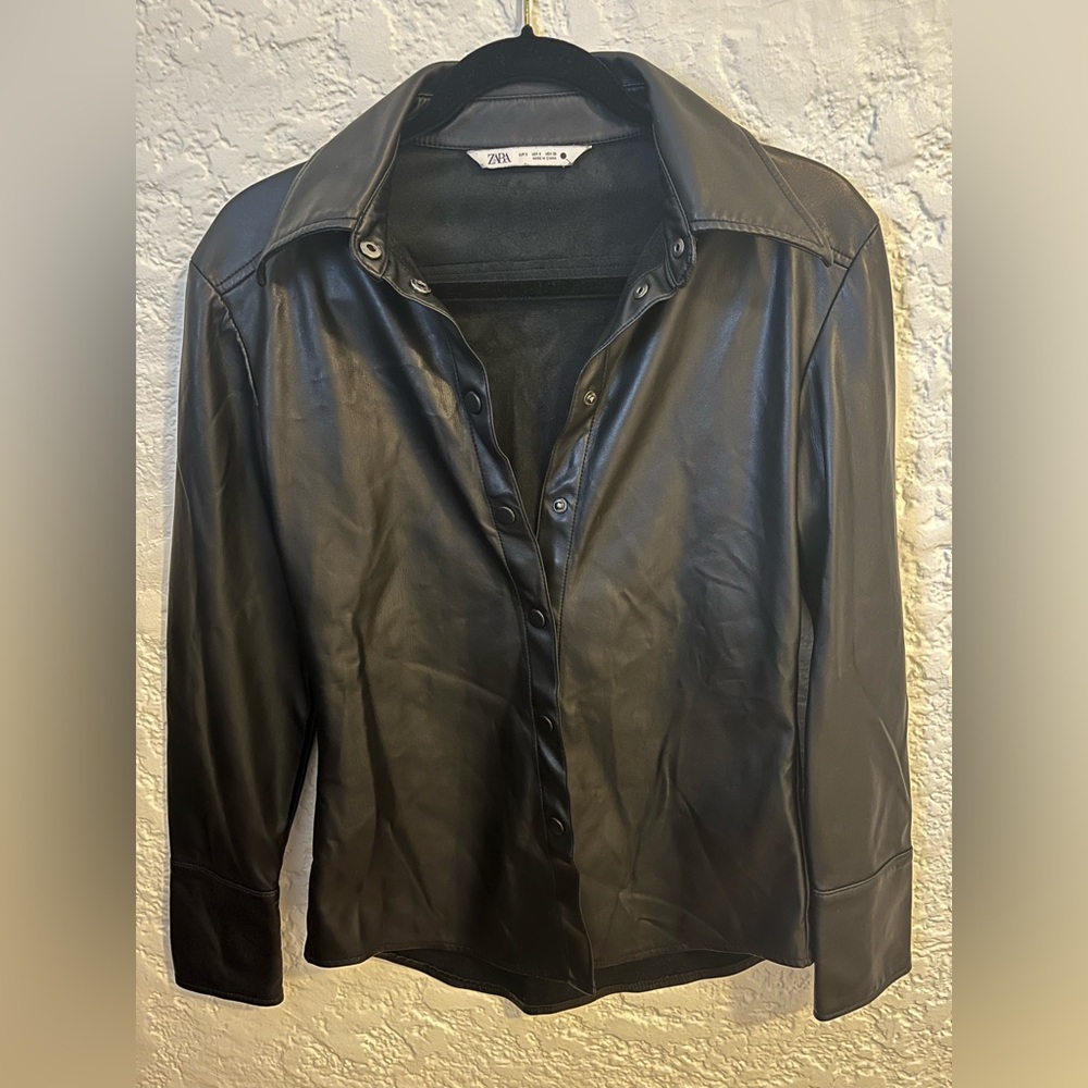 ZARA Faux Black Leather Blouse.